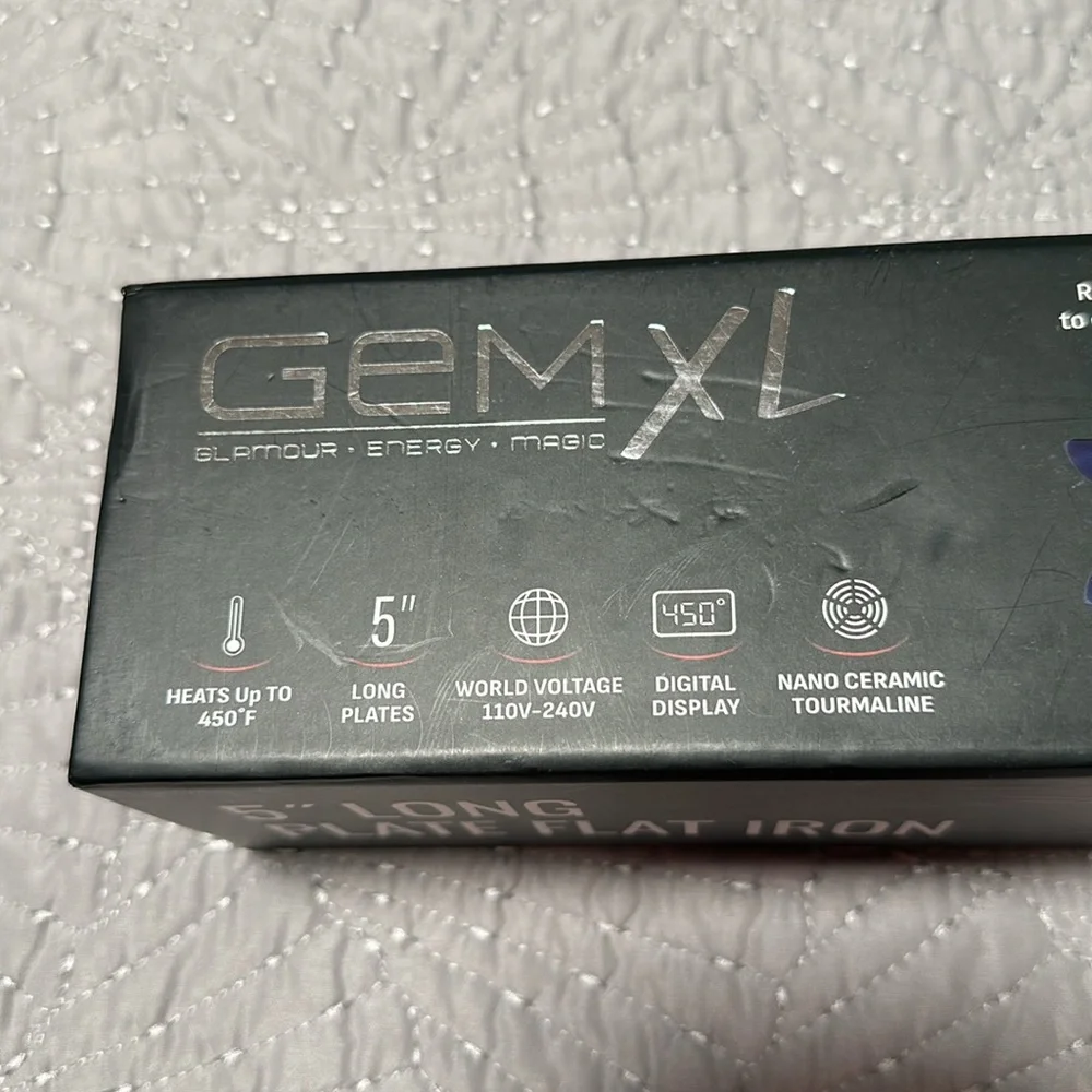 GEM XL 5” Long Plate Flat Iron for Straightening Hair , New in Box